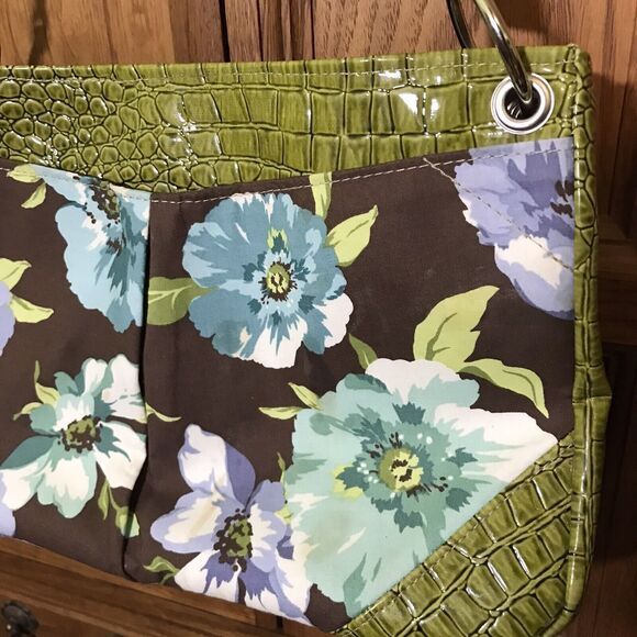Y2K Too Cute Totes Floral Shoulder Bag Vegan Croc Green Single Top Handle Purse - Picture 5 of 12